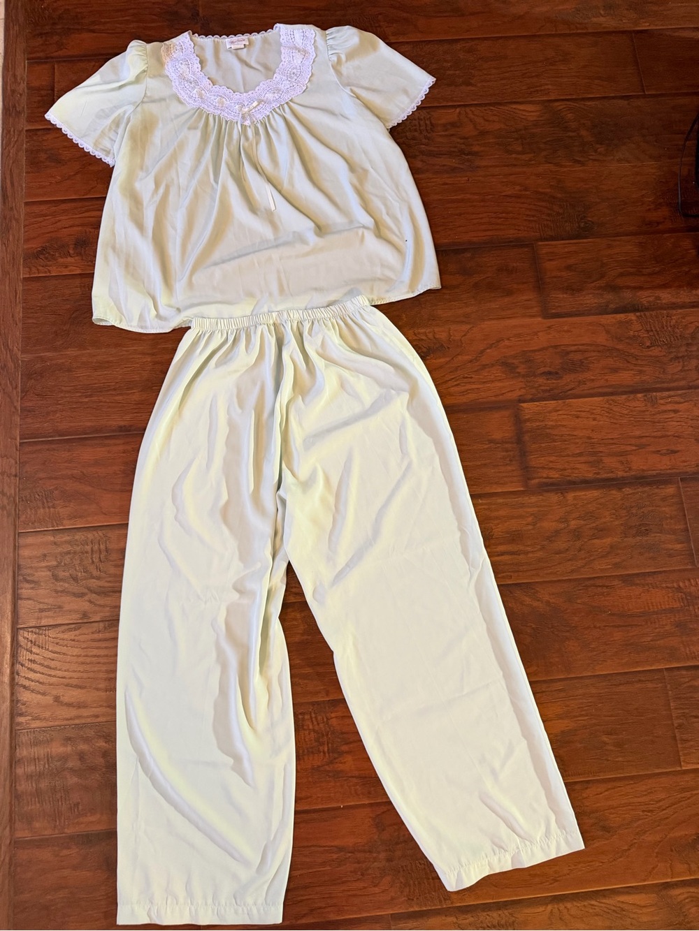 Vintage Lite Green Barbizon Top Pants PAJAMA Set 2pc Large 100% Polyester